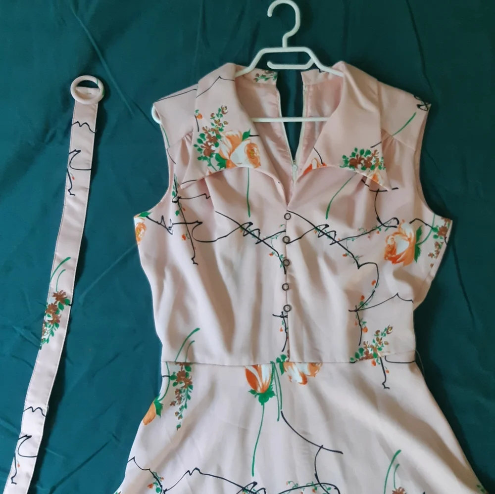 1960 Vintage Pink Sleeveless Dress Polyester Knee Length - Picture 3 of 16